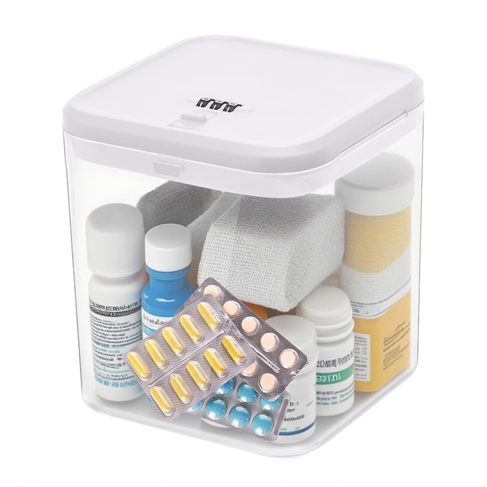 Houlacove Clear Security Lockable Box with Combination Lock & Code for Pills,...