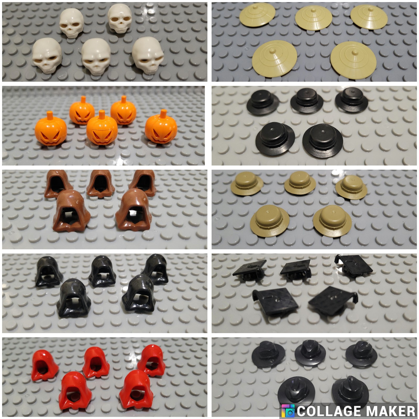 Minifigure Headgear Accessories - Hats, Straw Hat, Hood, Pumpkin, Skeleton