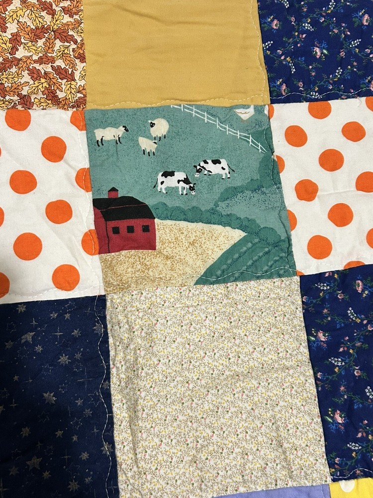 Handmade Patchwork Quilt Throw 47”x36”Yellow ,Multicolor ,floral