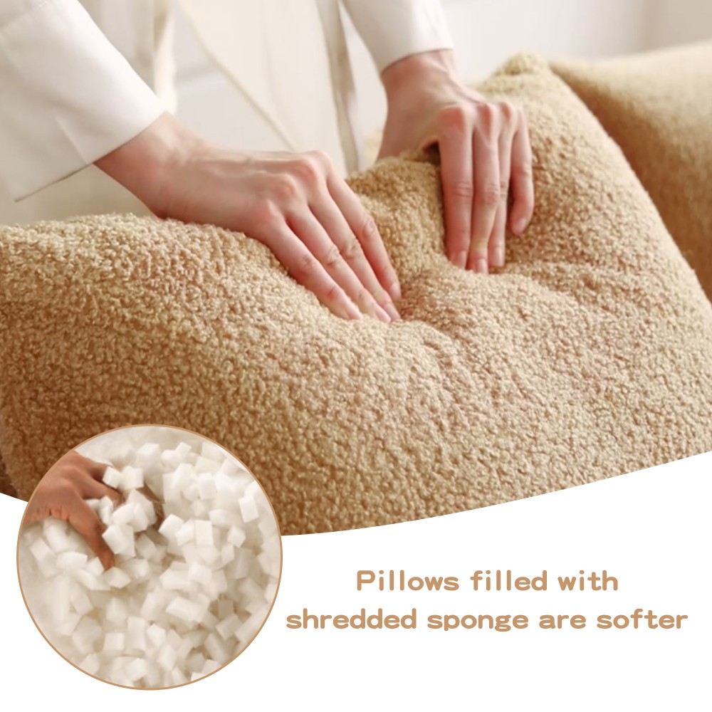 Soft Teddy Fabric Modular Sofa w/ Ergonomic Support & Anti-Slip Base, Camel