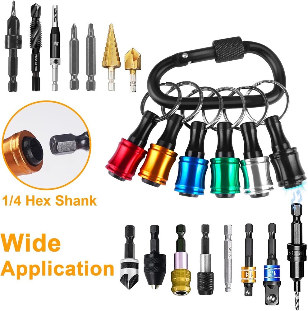 14PCS 1/4" Hex Shank Quick Release Keychain Screwdriver Drill Bit Holder Bit Set