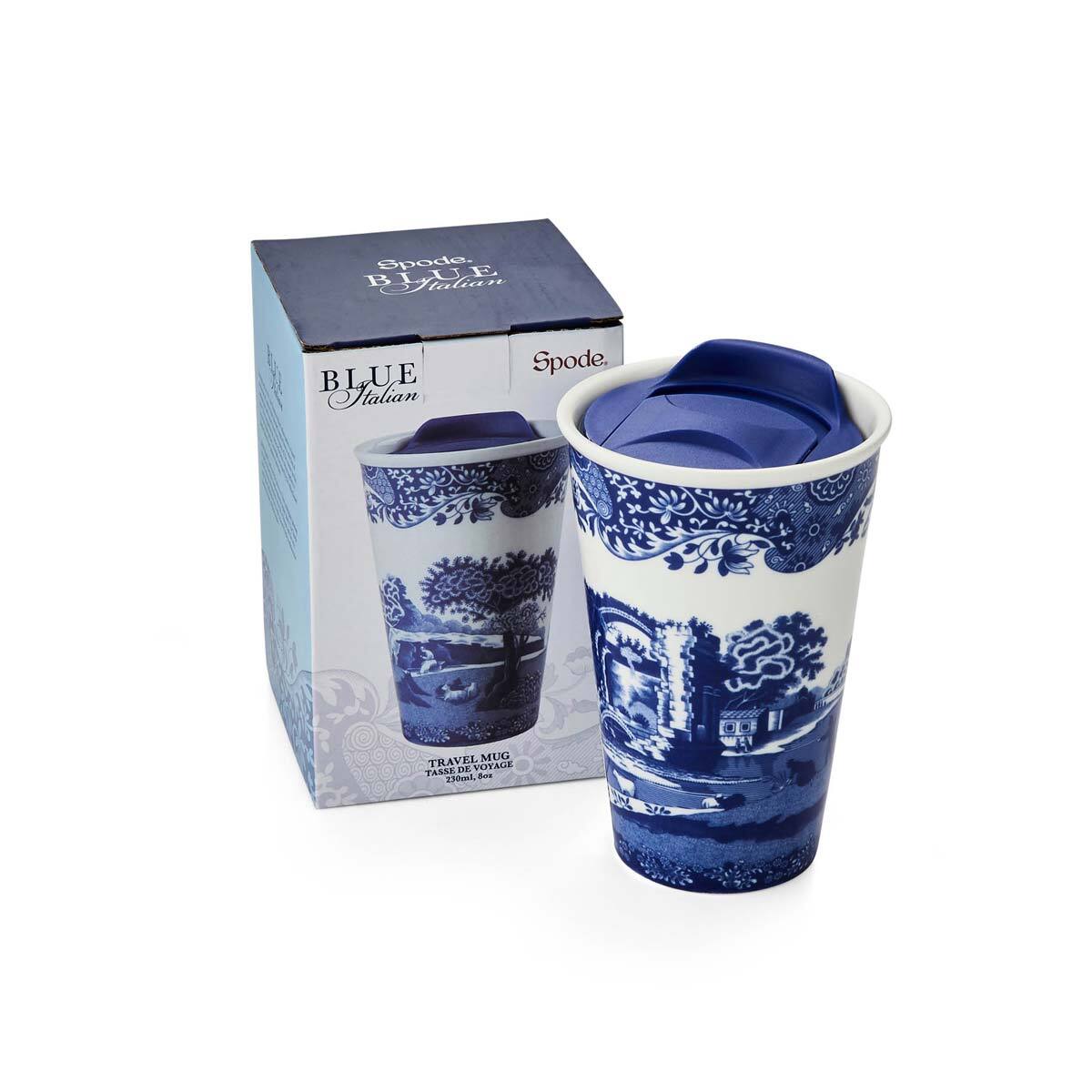 Spode Blue Italian Travel Mug, 8 Ounce, Travel Tumbler for Coffee and Tea