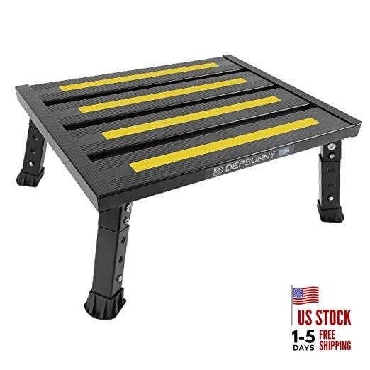 Adjustable Height Aluminum RV Step, Stable Foldable Platform Step Stool, Black