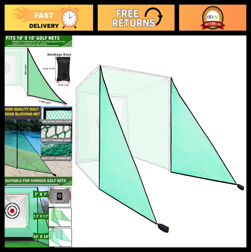 2PCS Green Golf Triangle Side Net with Sandbags - Practice Hitting & Simulator B
