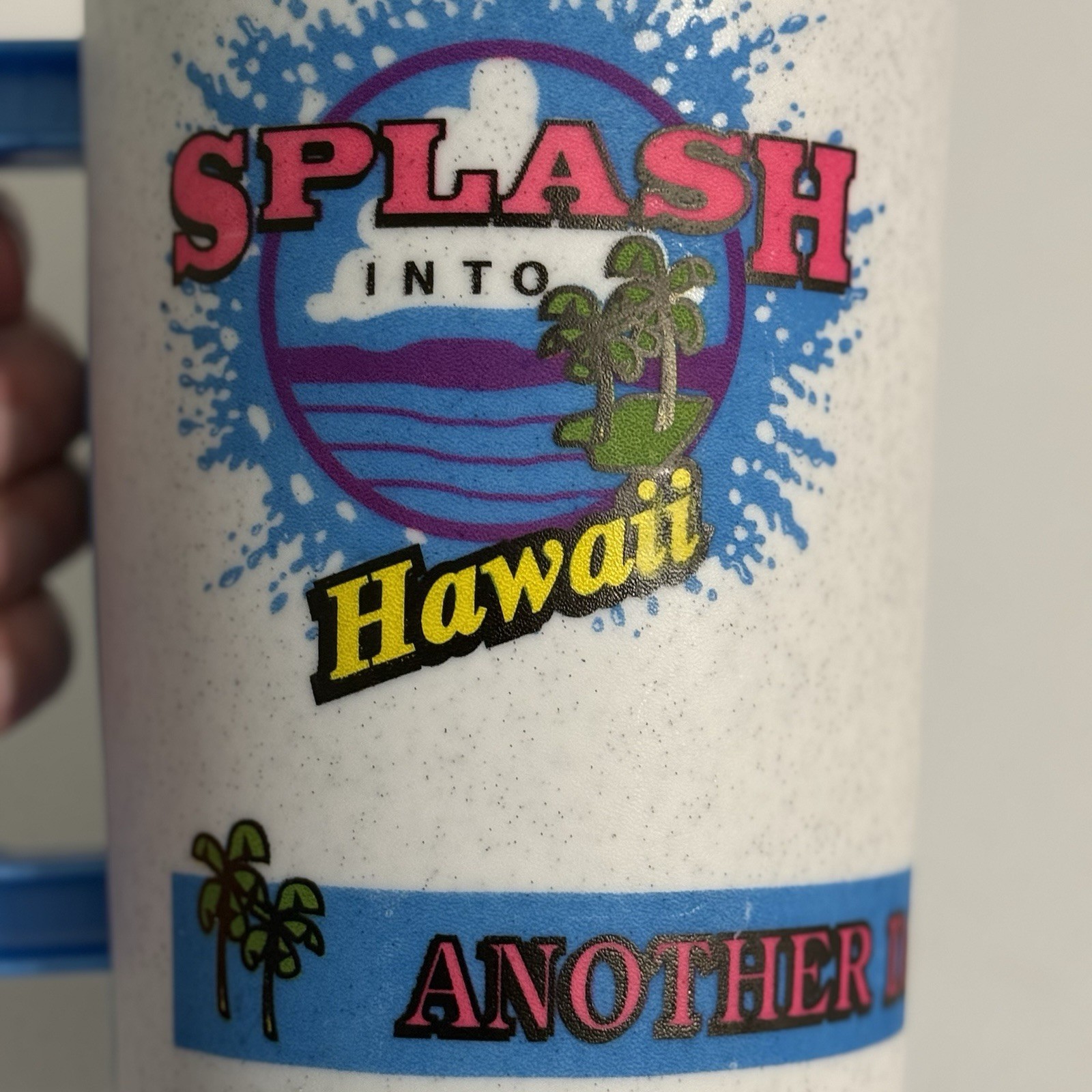 TWO Vintage Fountain Drinks Splash Into Hawaii Aladdin Travel Mugs Cups W/Lids