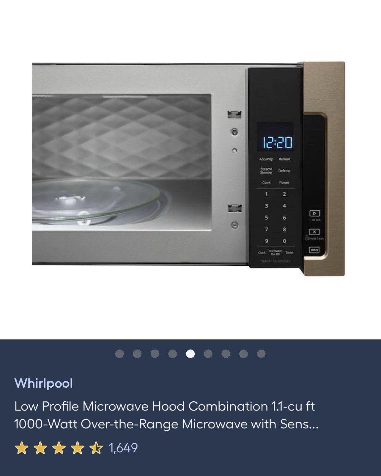 whirpool WML75011HV 1.1cu. ft. Low Profile Microwave - Black Stainless