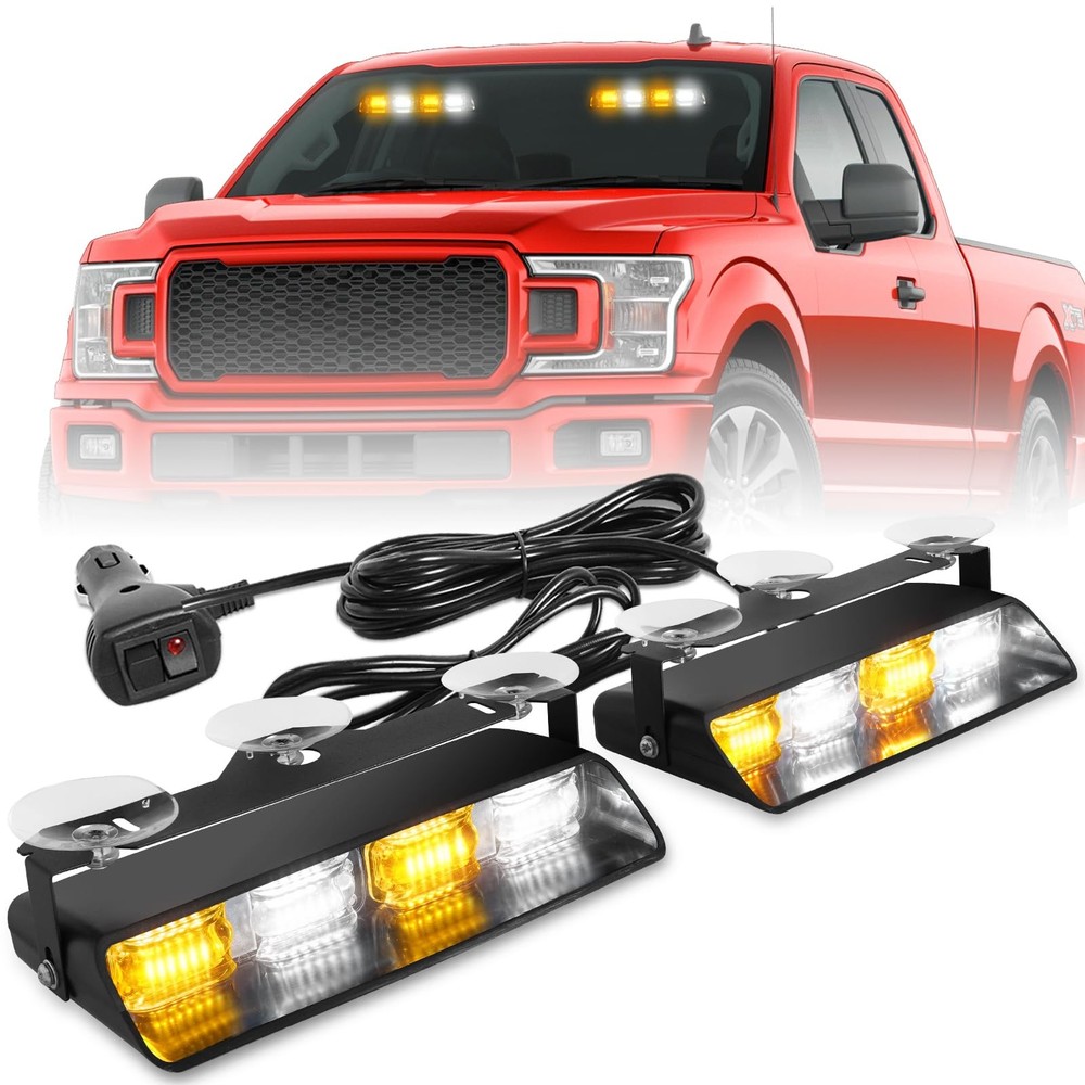 Emergency Dash Strobe Lights Amber White 48LED Hazard Warning Bar 2002L