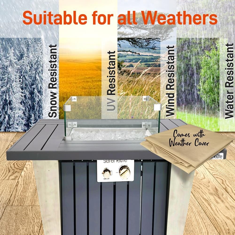 SereneLife Outdoor Gas Fire Pit Table- w/ Stainless Steel Lid and legs