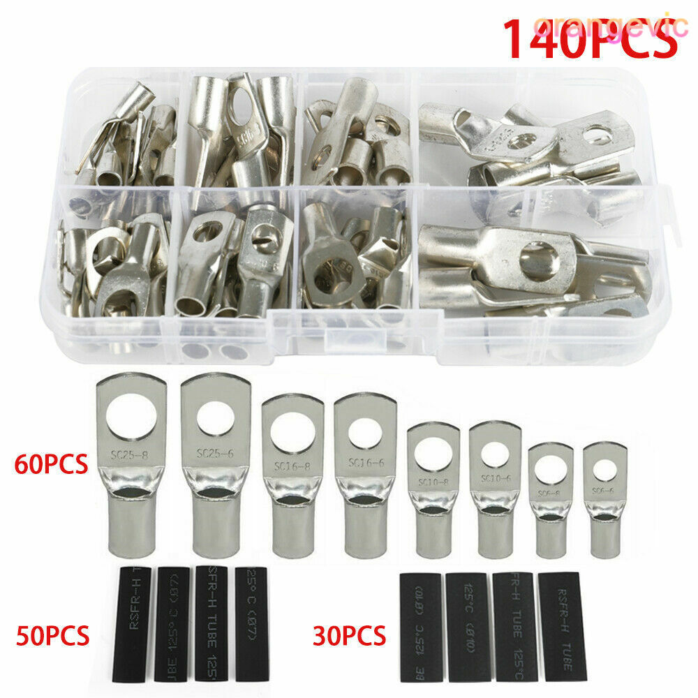 260PC Heavy Duty Wire Lugs Battery Cable Tinned Copper Eyelets SC Ring Terminals