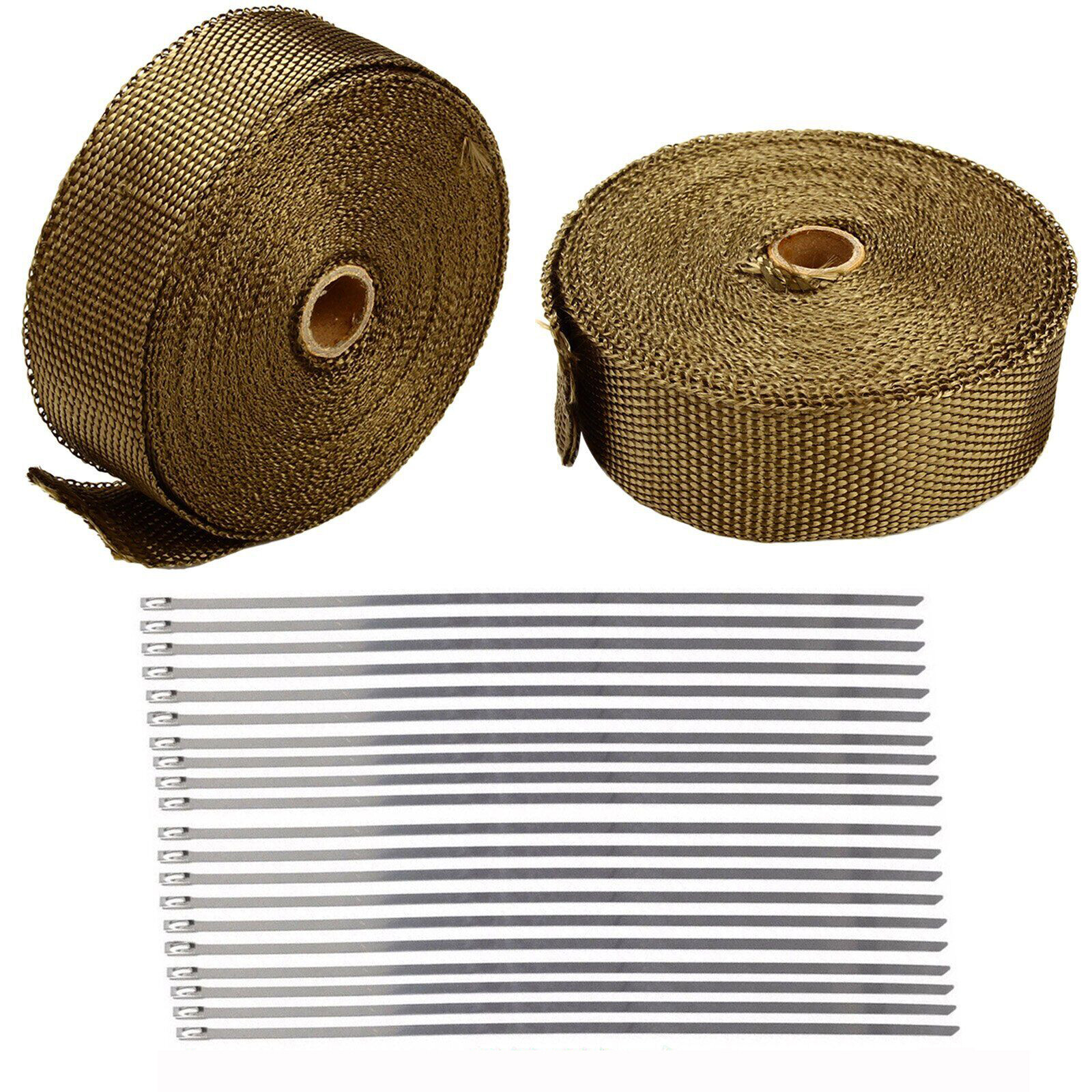 2 Rolls 2"x 50ft Thermal Header Pipe Tape Titanium Lava Exhaust Wrap 20 Ties Kit