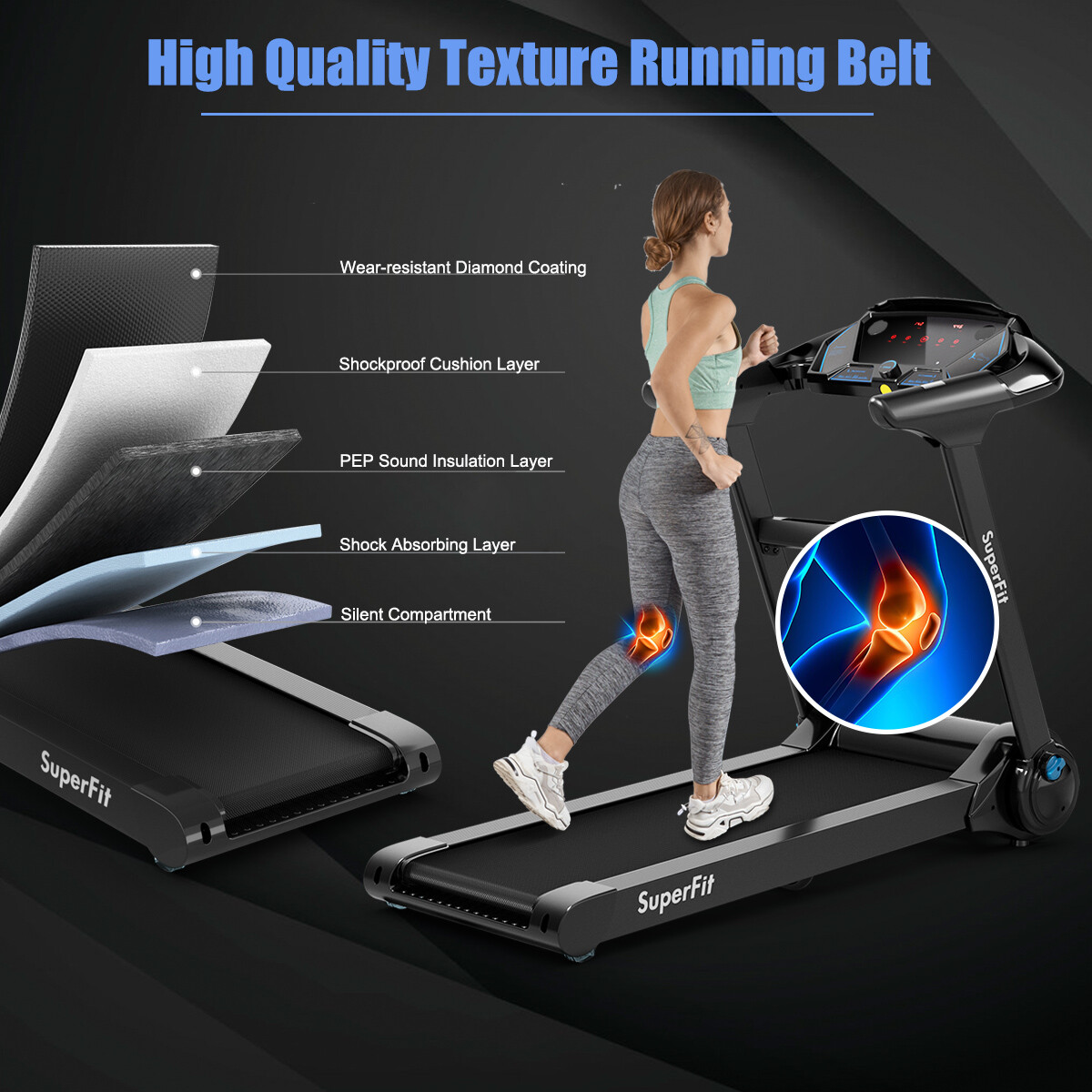 SuperFit 2.25HP Folding Treadmill Running Machine W/APP Control Heart Rate