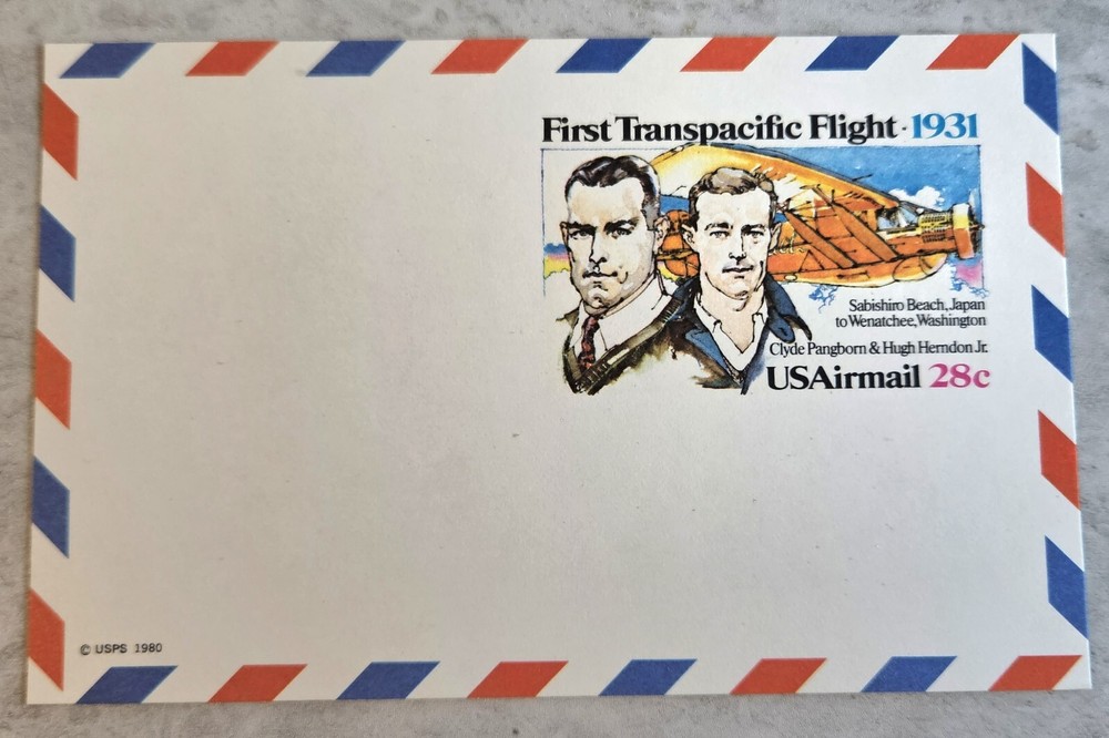 1980 USPS Postcard, First Transpacific Flight 1931, Scott UXC19, 28 Cent Airmail