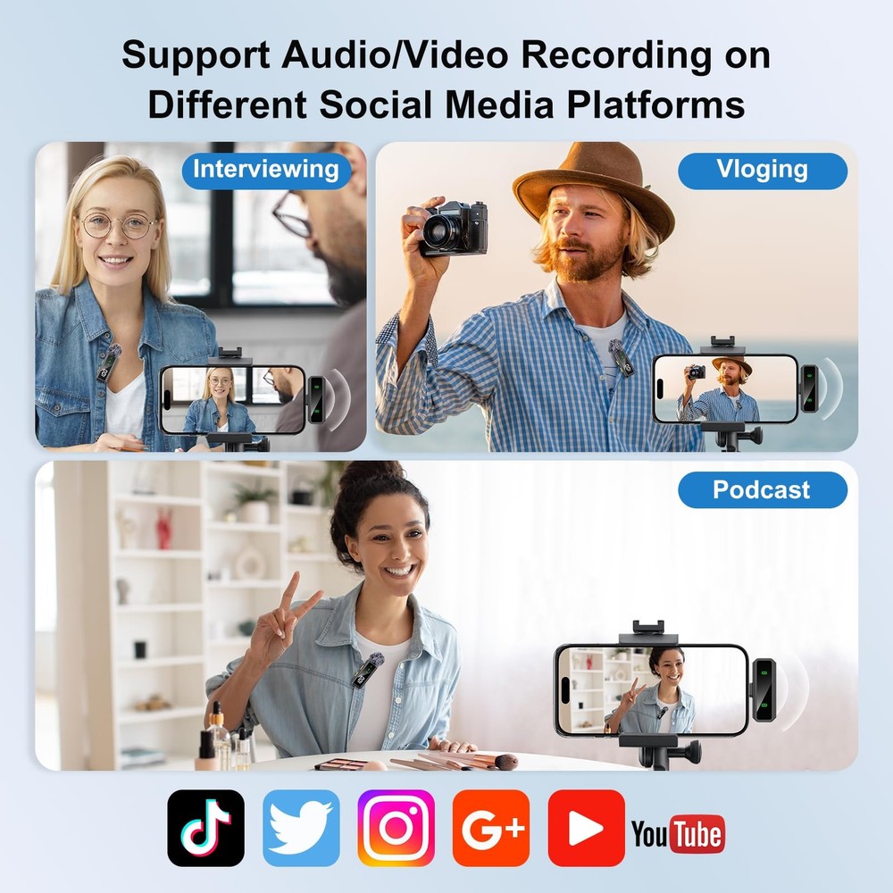 VEZQUA Mini Lavalier Microphone for iPhone/Android/PC, Lav Mic with 45H Batte...