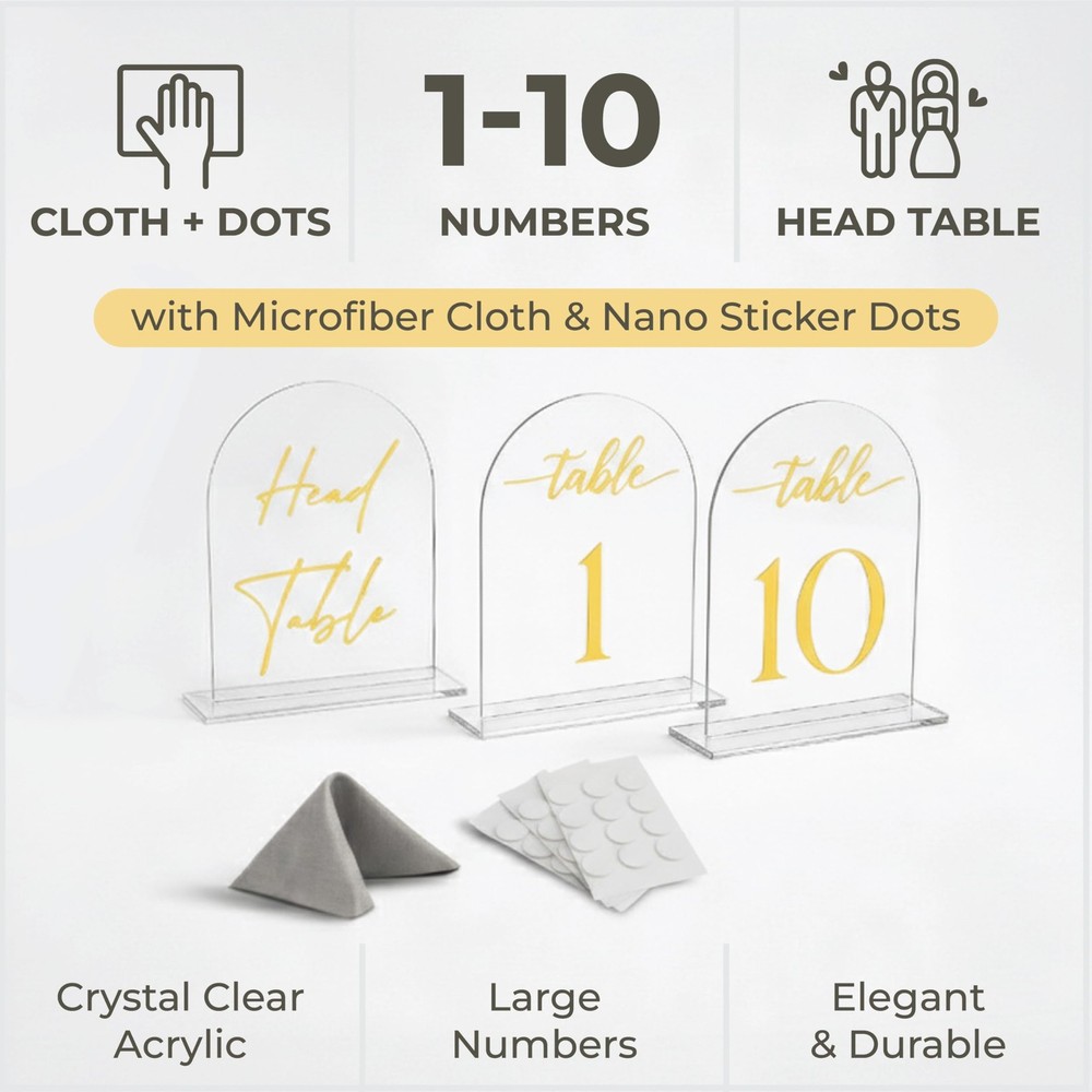 Clear Arch Acrylic Table Numbers for Wedding Small Signage, 𝘾𝙡𝙚𝙖𝙧 𝙂old
