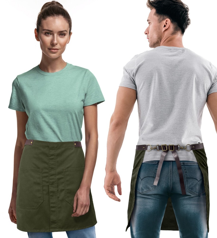 Half Apron - Genuine Leather Straps & Loops - Split-Leg - Restaurant, Waitstaff