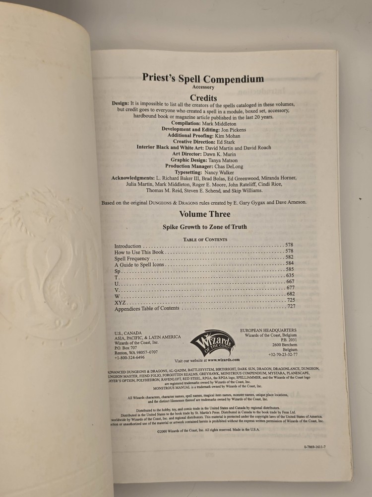 Priest's Spell Compendium, Volume Three 3 (Advanced Dungeons & Dragons) TSR NM