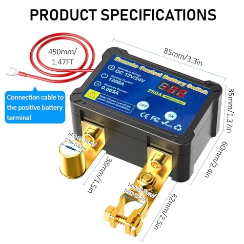 Remote Battery Disconnect Switch 12v, 250A, Upgrade Smart Voltage Car Kill