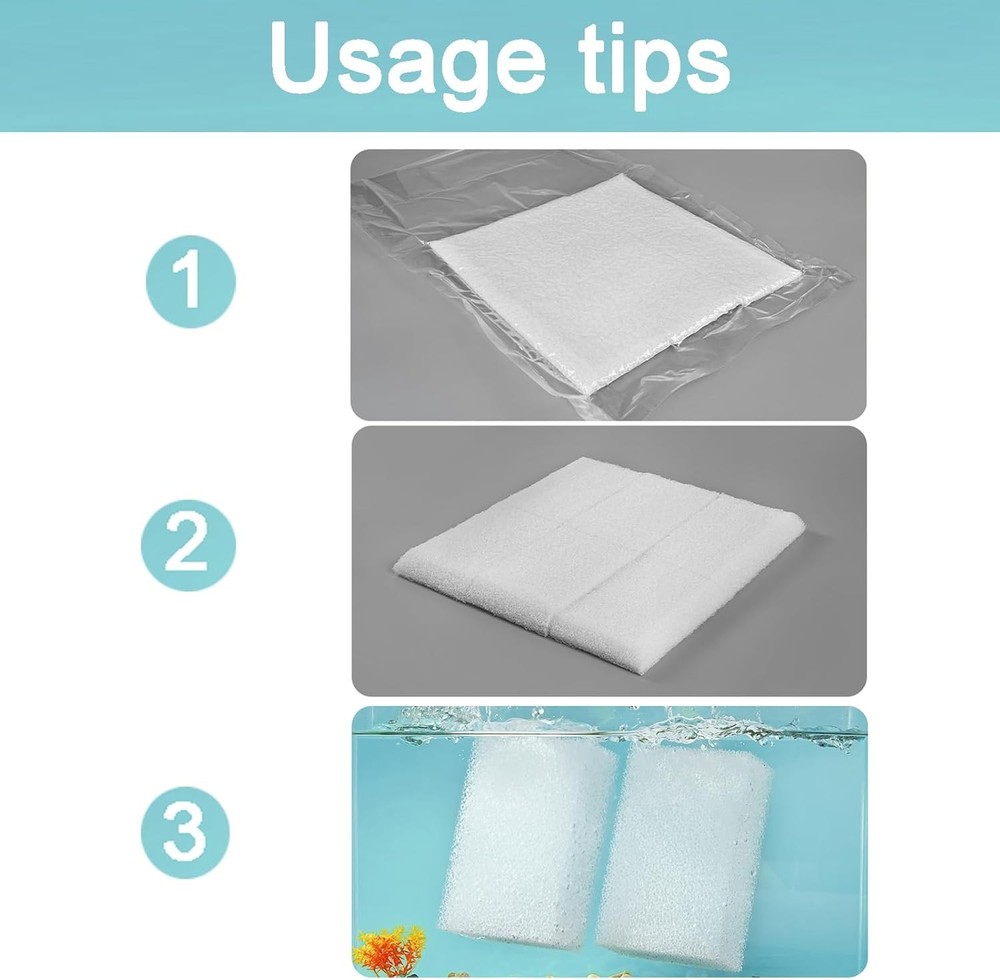 6-Pack Replacement Filter Sponge Pads, Aquarium Foam Insert Compatible with Aqua