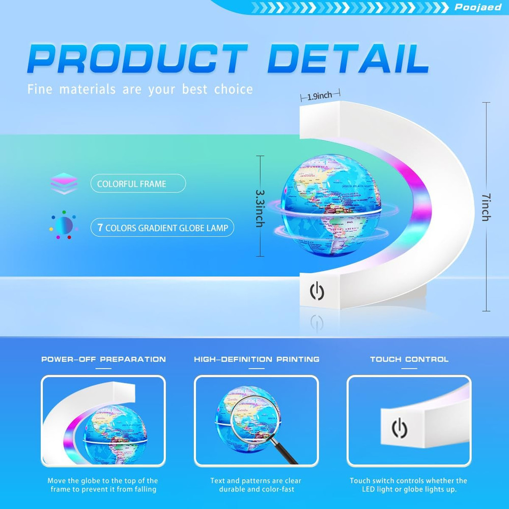 Magnetic Levitating Floating Globe with 7 Colored Lamp, Cool Tech Gadgets Gifts