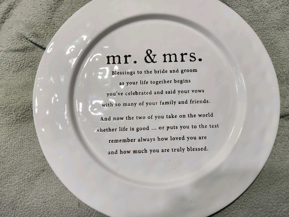 Mud Pie Mr & Mrs 12 Inch Wedding Ceramic Plate EUC