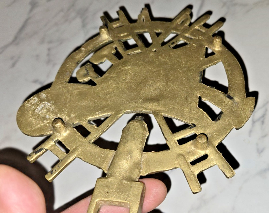 Vintage Solid Brass Fire Helmet Fireman Hat Ladder Hydrant Axe Trivet Wall Decor