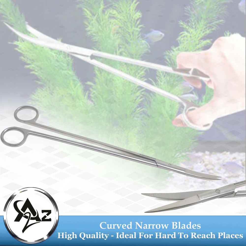 Aquascaping Fish Aquarium Cleaning Scissors Curved 12" Sharp/Sharp, Long Handle