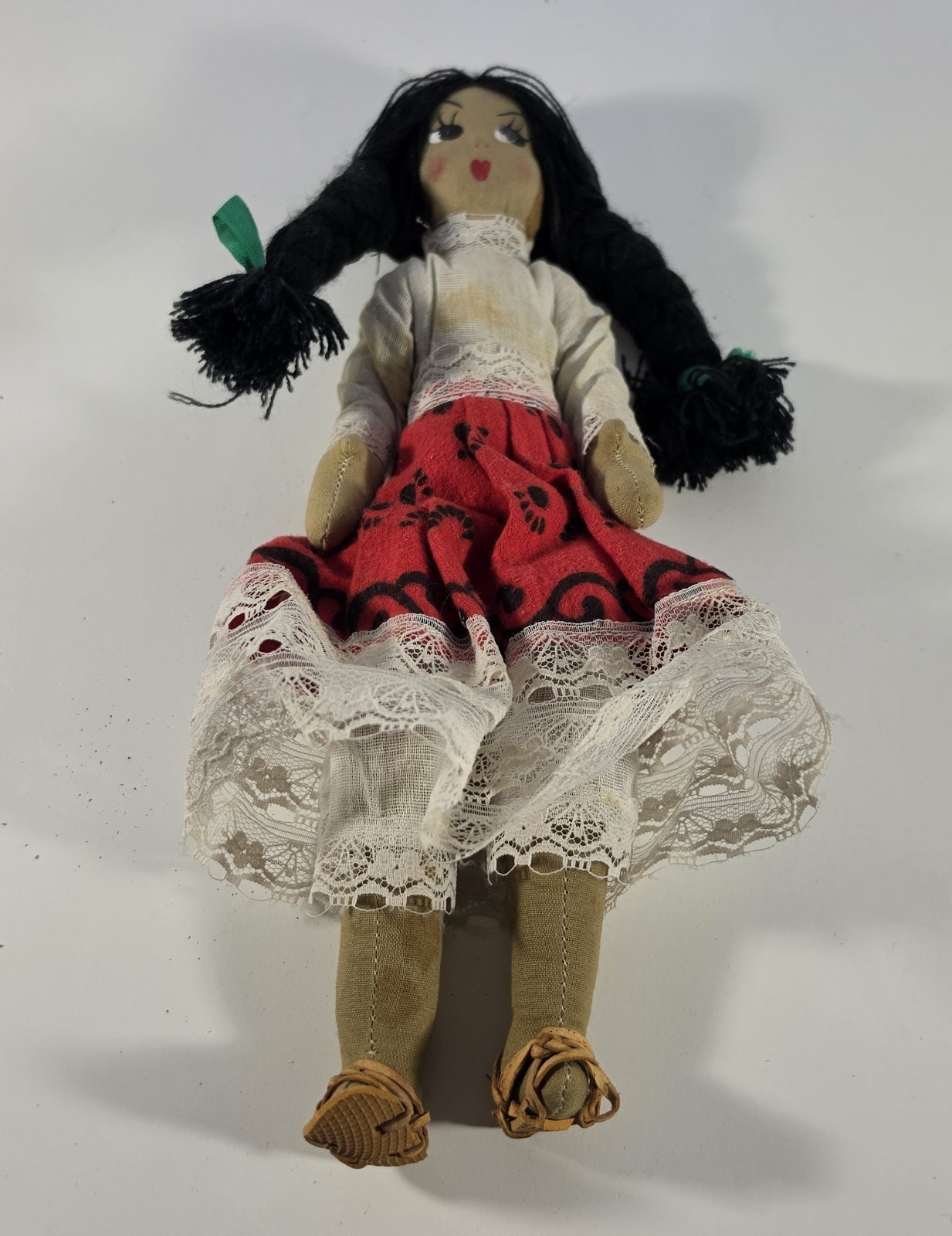 Vintage Mexican Folk Art Doll 12" Some Damage and Stains See Photos (A37)