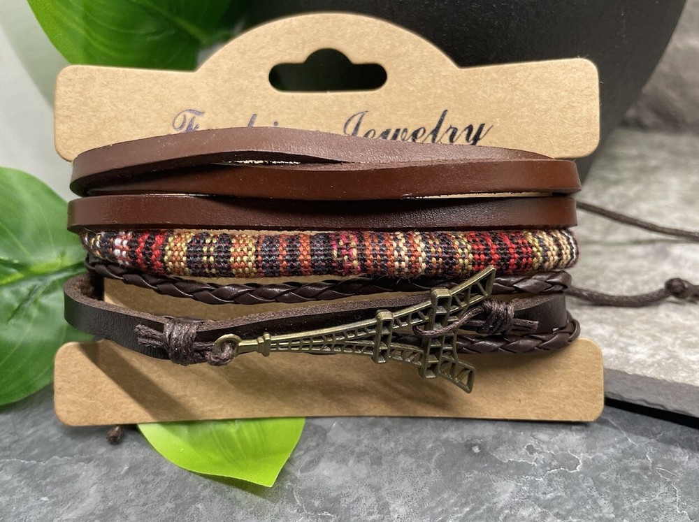 3 PC PU Leather Punk Bracelet Stackable Adjustable Tie New Free Ship B3328