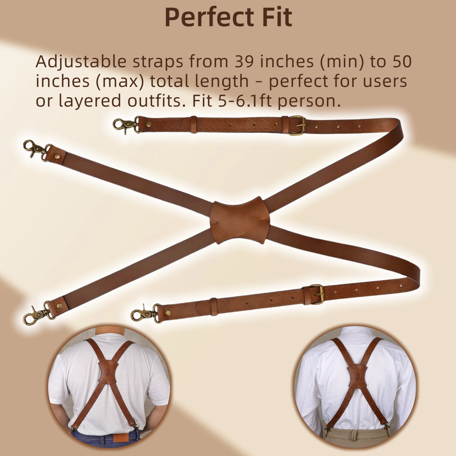 Tourbon Leather Men's Suspenders X Back Adjustable X-Shaped Hooks Pants Braces