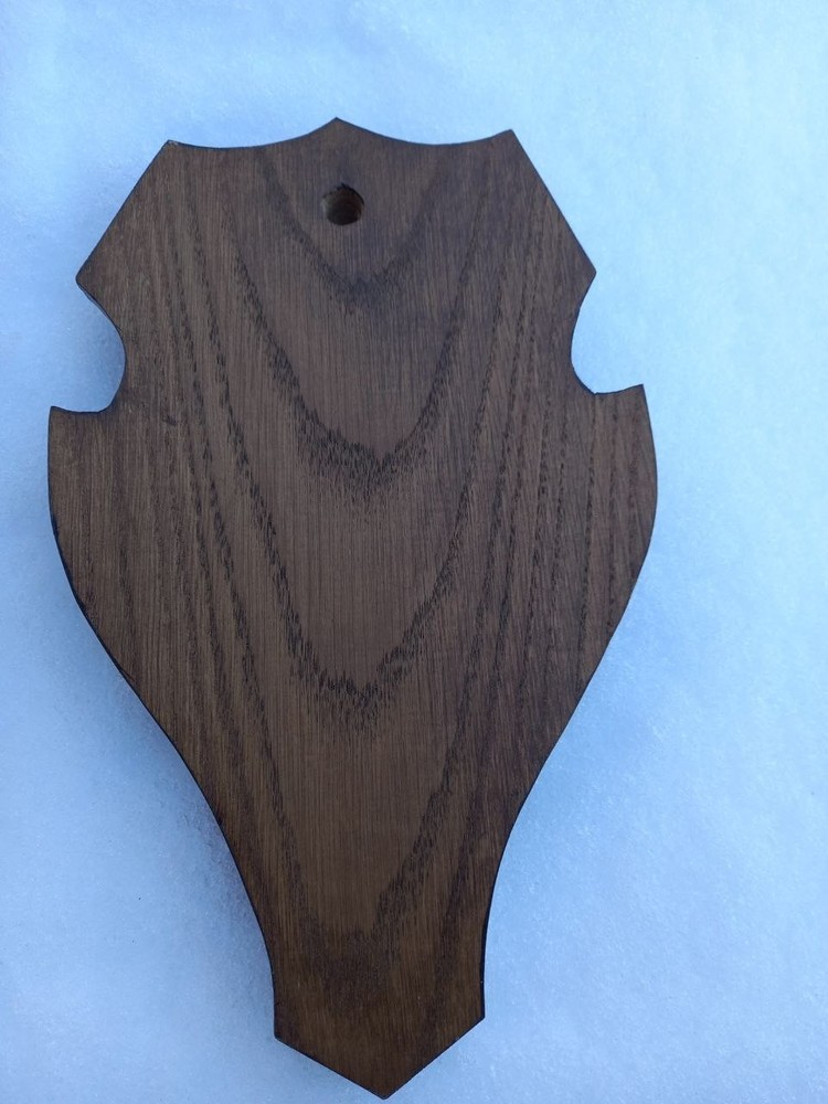 Solid Oak European Roe Deer Antler Mounting Plaque - Shield Trophy Mount - Dark