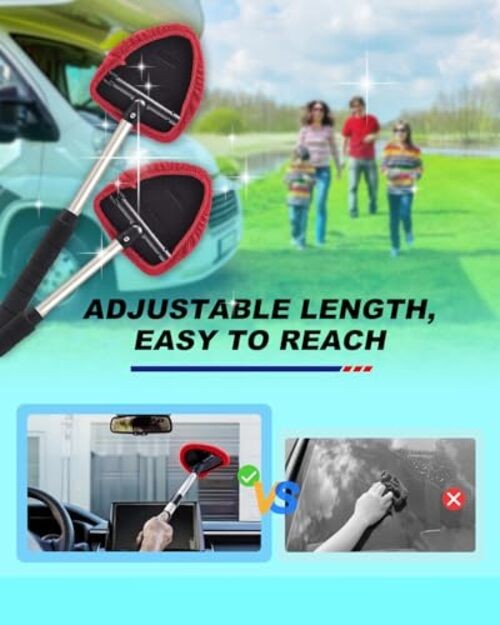 Windshield Cleaning Tool, Car Cleaner Tool with Inside Extendable Handle, Red