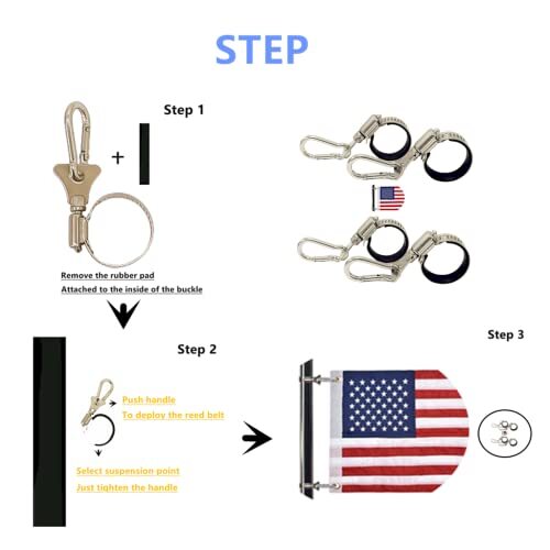 Flagpole Clip with Carabiner for Rope Loop Flagpole Bracket Stainless Steel 4PS