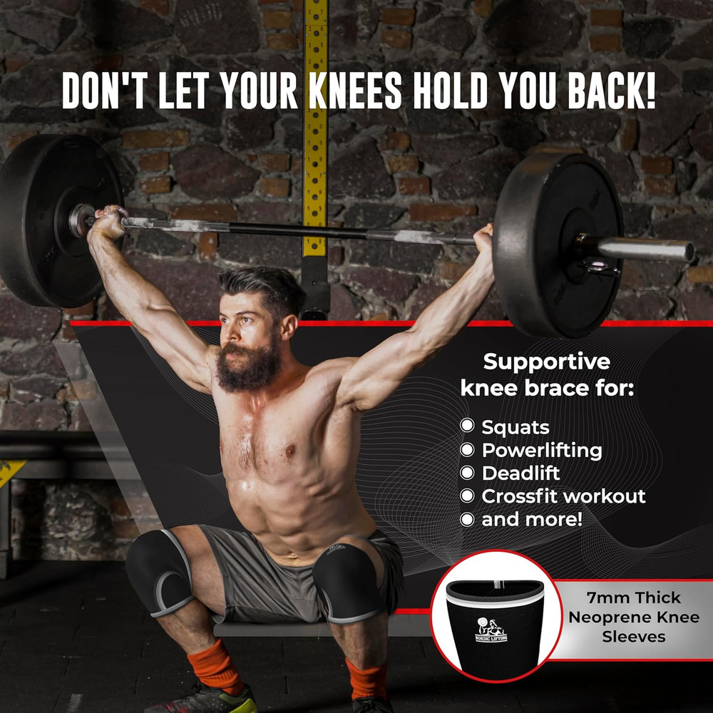 Knee Sleeves (1 Pair) Support & Compression for Weightlifting, Powerlifting & Cr