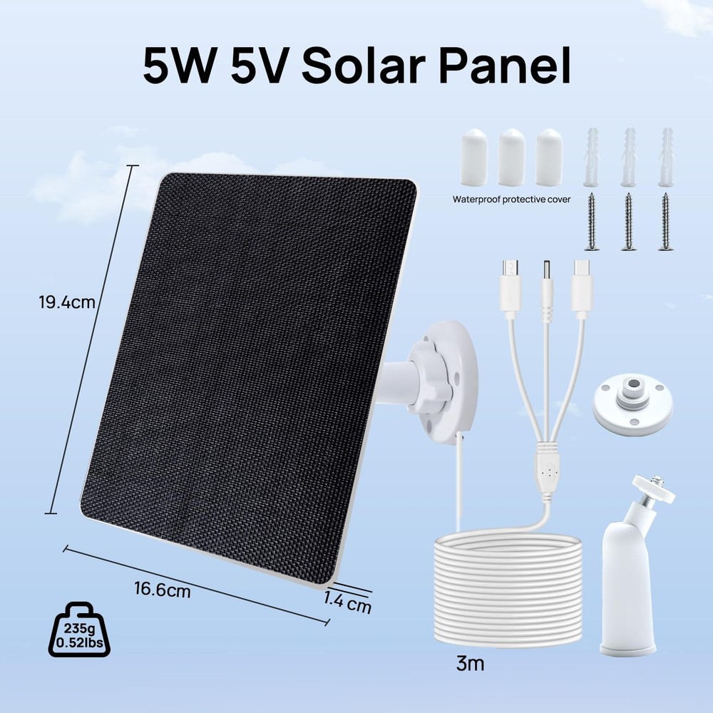 ECOWORTHY Solar Panel for Ring Camera Outdoor Wireless, 5W Fast Charging Comp...