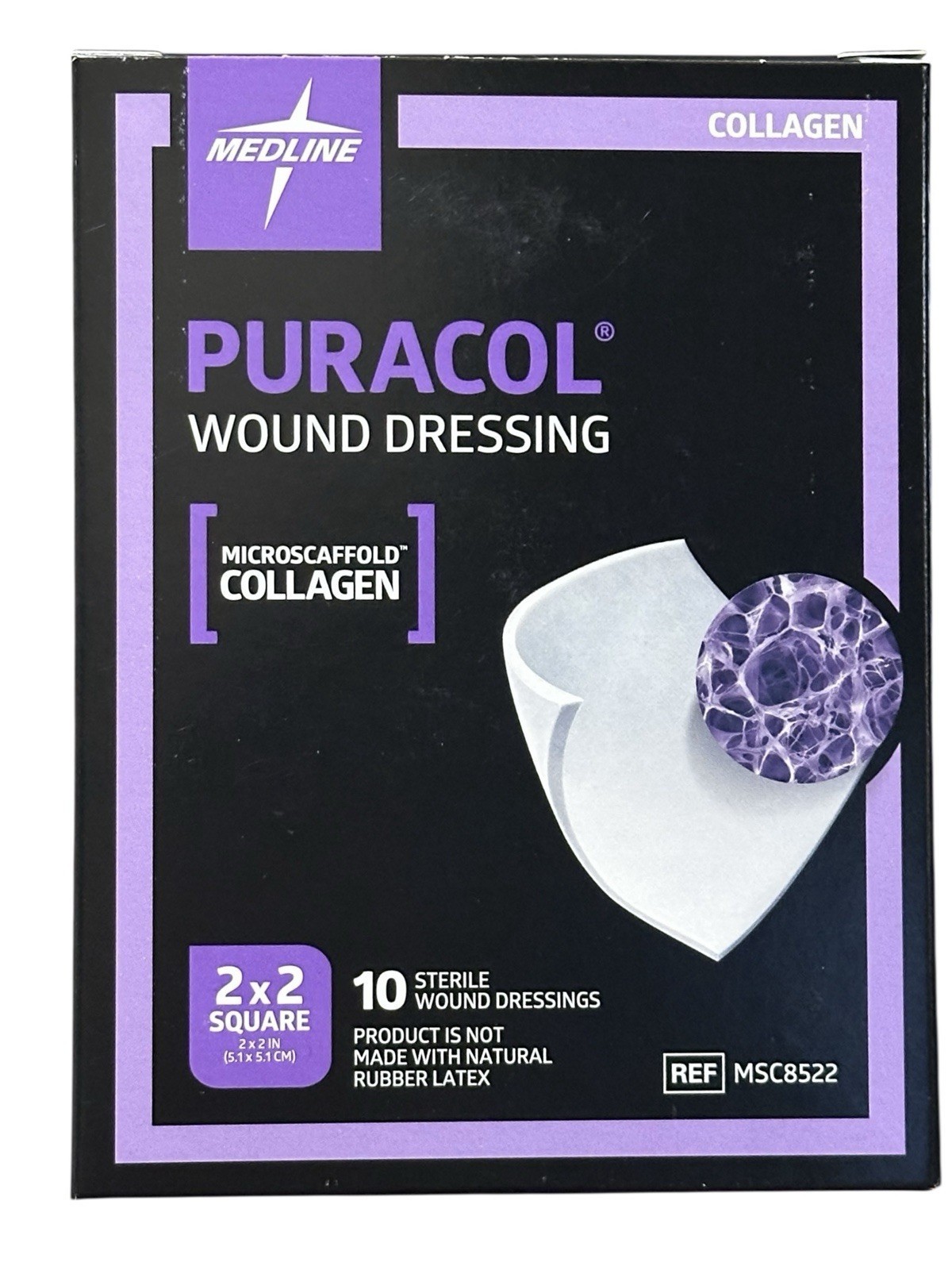 Medline Puracol Collagen Wound Dressing, 2" x 2" Box of 10 - MSC8522 - Exp 10/28