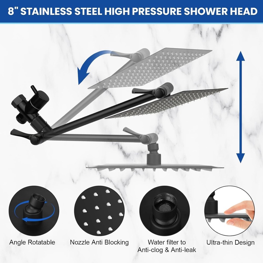 9 Settings Handheld Shower Head - Matte Black