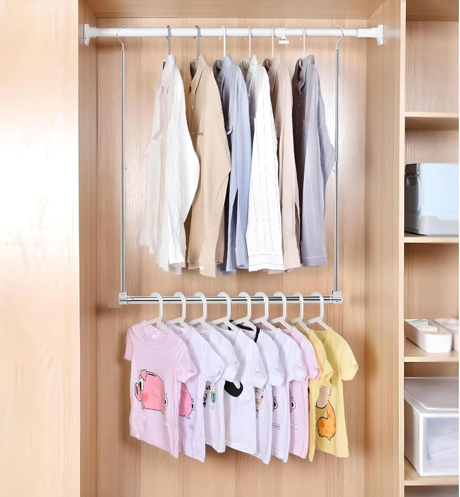 Sturdy Adjustable Hanging Rod - Multi-Functional Chrome Organizer for Any Space
