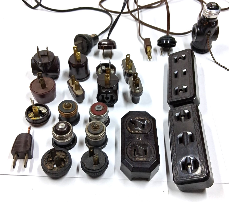 Vintage Lamp / Light Plugs other assorted electrical items lot of over 20