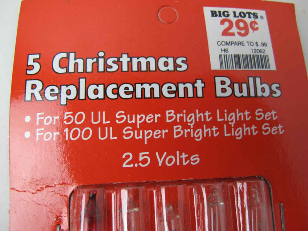 2.5 volt Christmas Light Bulbs Clear Mini for 50 100 Light String 5 pc
