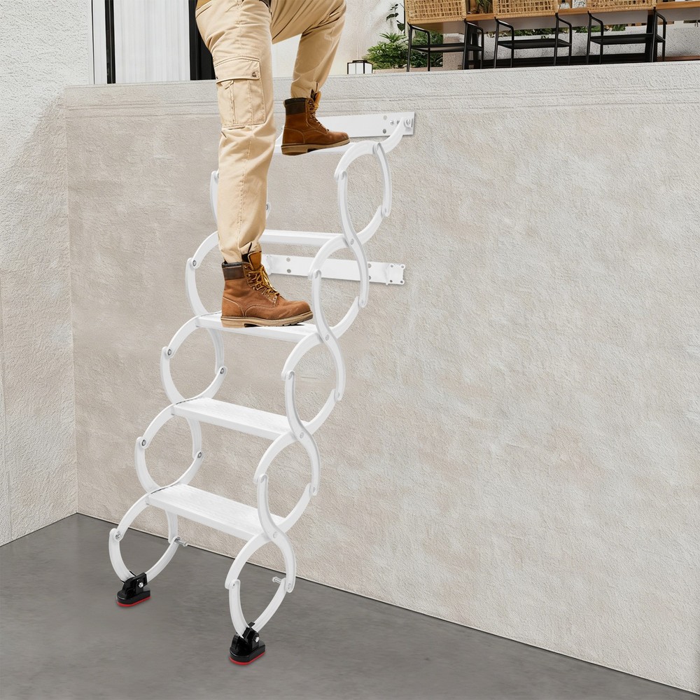 Ladder Telescoping Step Ladders Retractable Folding Stair Wall Mounted 5 Steps
