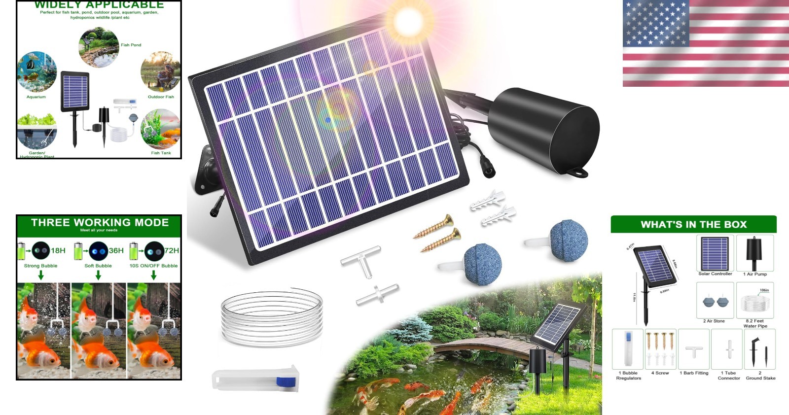 Solar Pond Aerator with Air Pump 3 Modes 4W for Fish Tanks, Ponds, Hydroponics