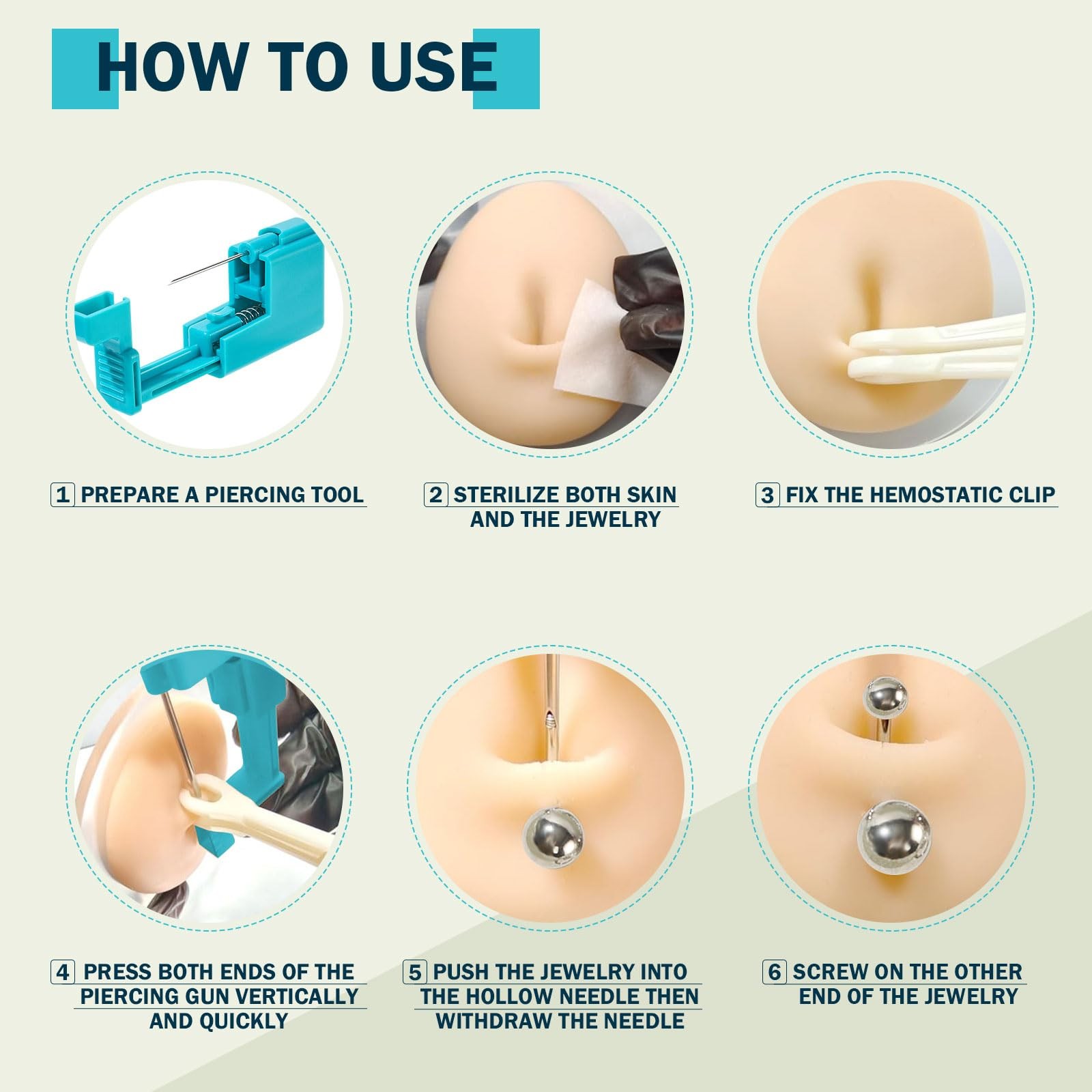 14G 16G 20G Body Piercing Kit for Belly Button/Lip/Tongue/Ear/Nose/Eyebrow/Ni...