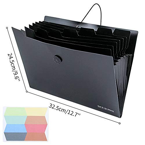 8 Pockets Expanding File Folder - Plastic Black Accordion Document 2pack
