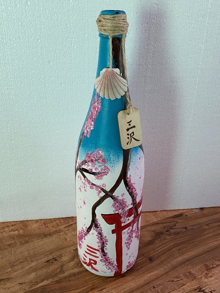 Handpainted Wine Bottle Labeled Misawa 15½"