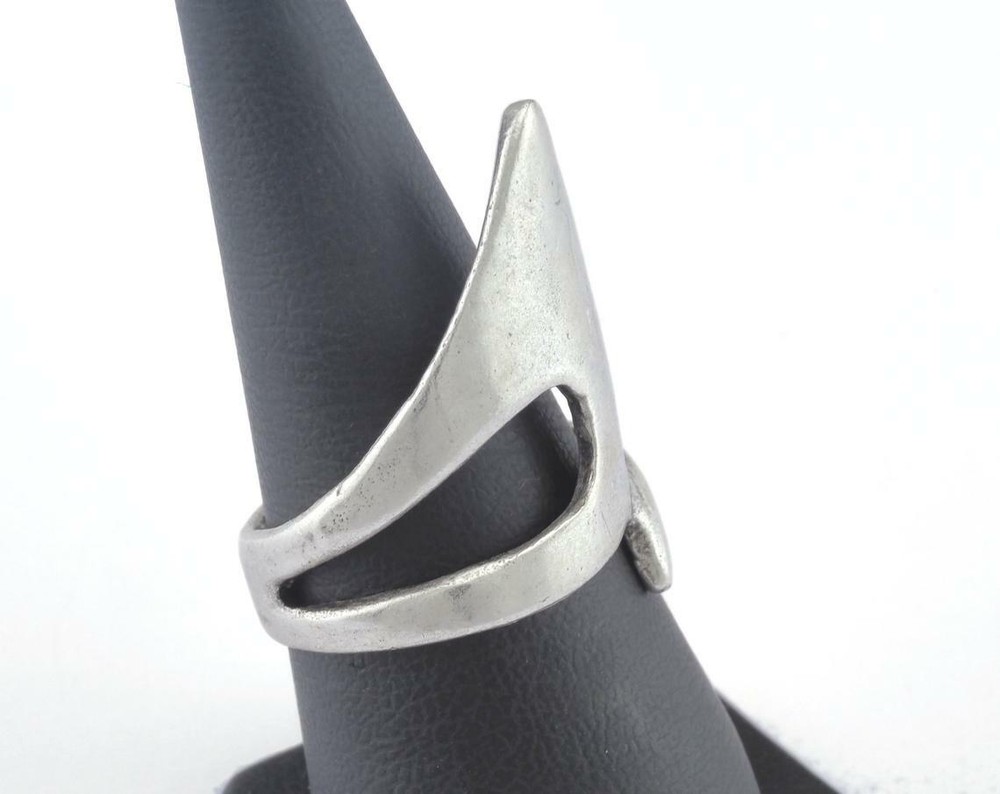 Ring Adjustable Antique Silver plated brass 8US Shark fin