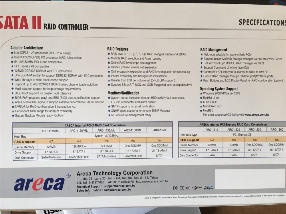 Raid PCIe card - Areca Arc1221X-Ver B