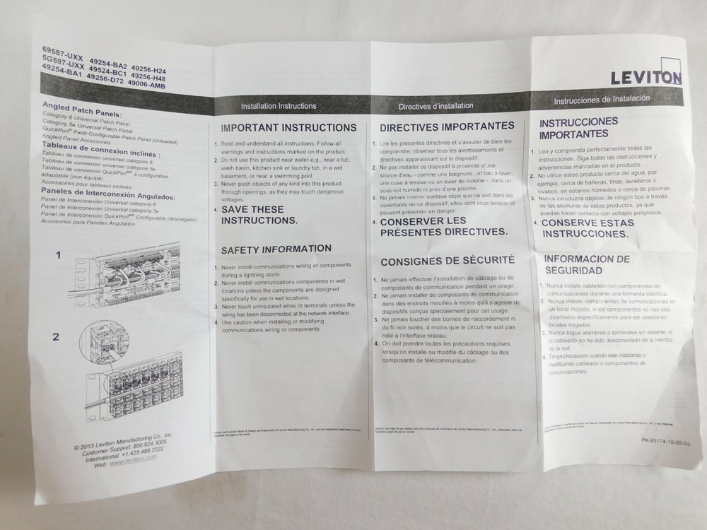 Cat5e Angled patch Panel 5G597-U24 24-Port Leviton Patch Panel Cat5e 110 Angled