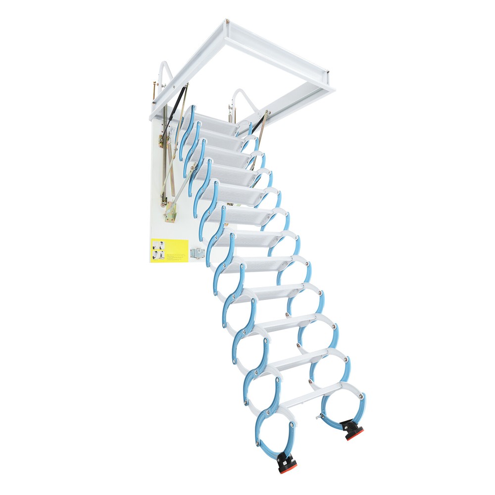 12 Steps Attic Ladder Pull Down Attic Stairs Folding Ladder Ceiling Mounted 10ft