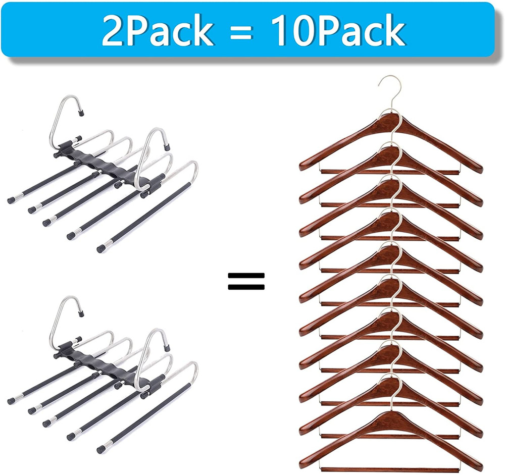 Magic Pants Hangers Space Saving - 2 Pack for Closet Multiple Layers Multifuncti