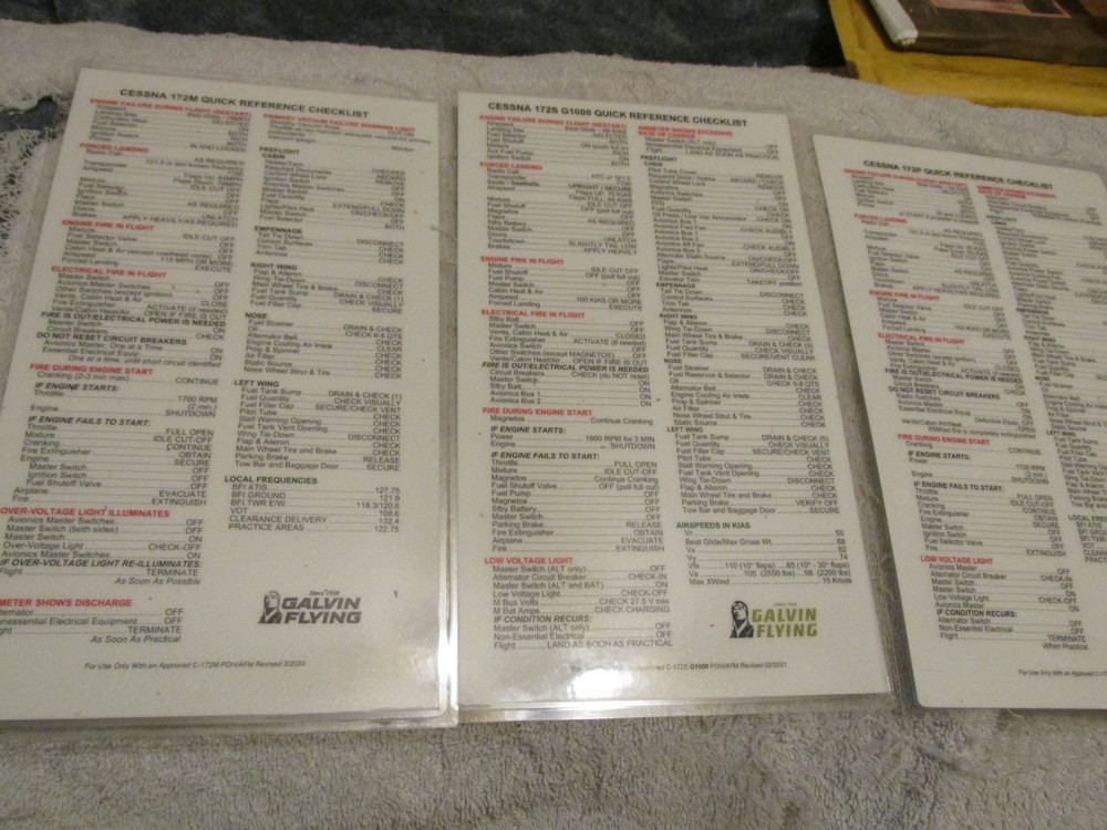 LOT 3 Checklist Cessna 172S G1000 172P 172M Pilot Quick Reference Card Aviation